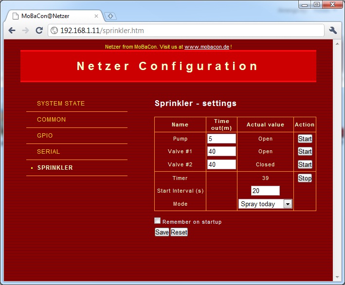 Sprinkler webpage